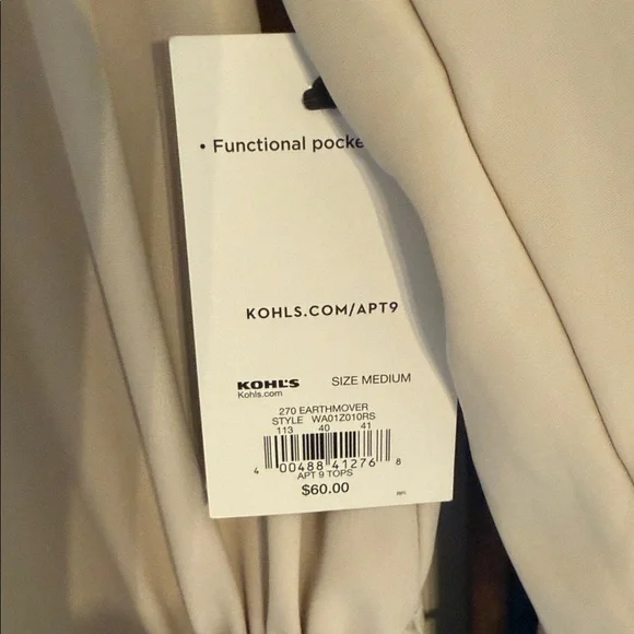 Apt 9 Cream Open Front Cardigan/Jacket with drawstring ties NWT Size M - Picture 3 of 6